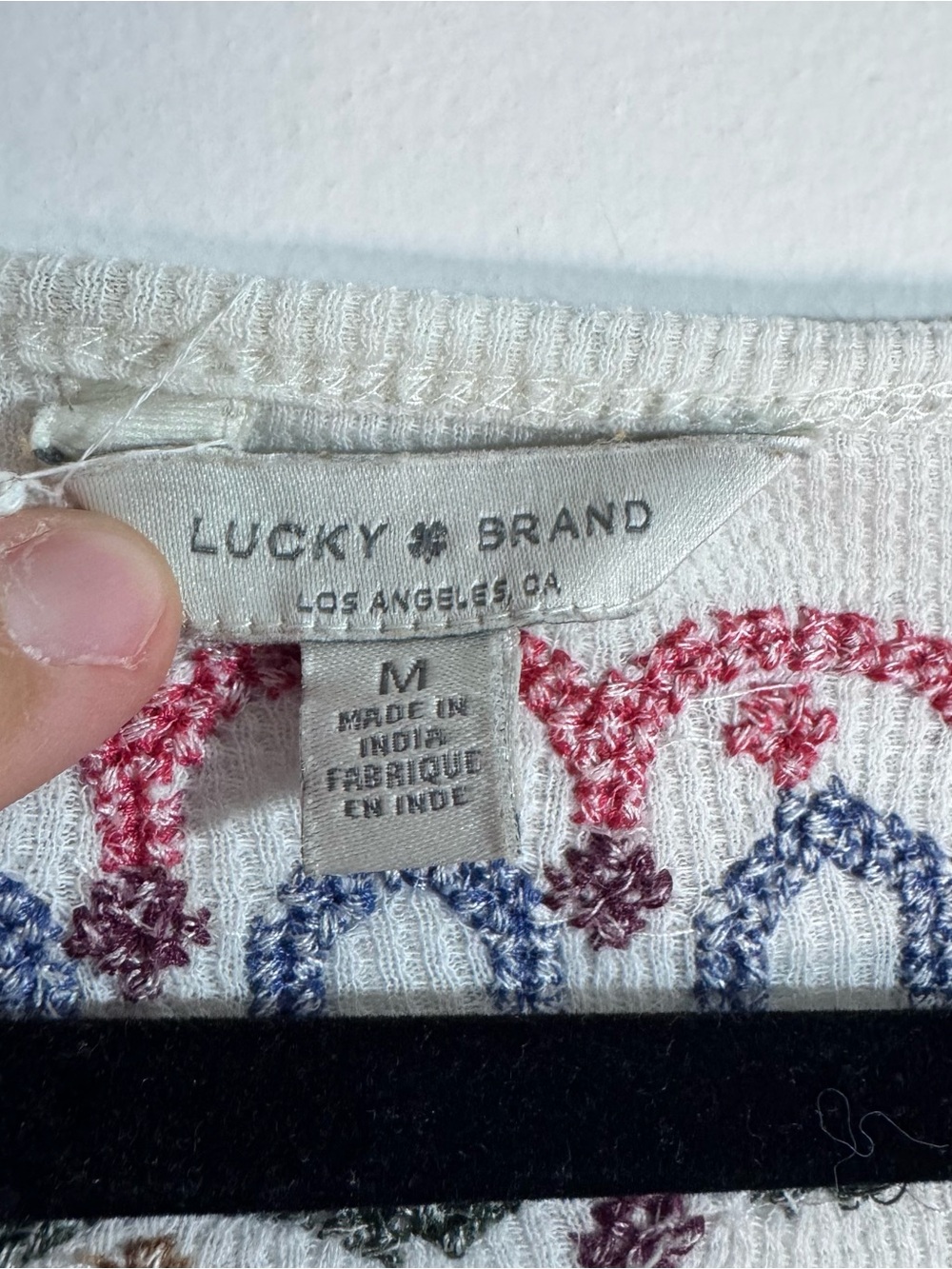 Lucky Brand Embroidered Thermal Top Boho Peasant Long Sleeve Medium - Picture 4 of 4